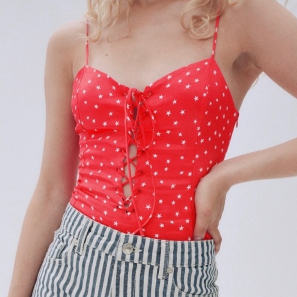 Zara Red Satin Effect Bodysuit with White Stars